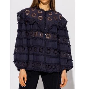 ISABEL MARANT floral, Lacey, button-down blouse with puff sleeves, midnight blue